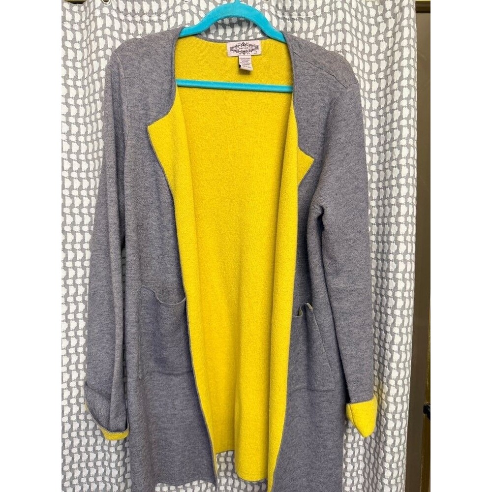 Oliver Gray and Yellow Open Front Cardigan